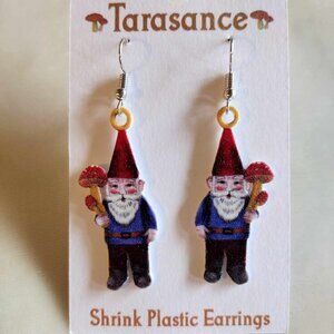 Mushroom Forest Gnome Earrings Shrink Plastic